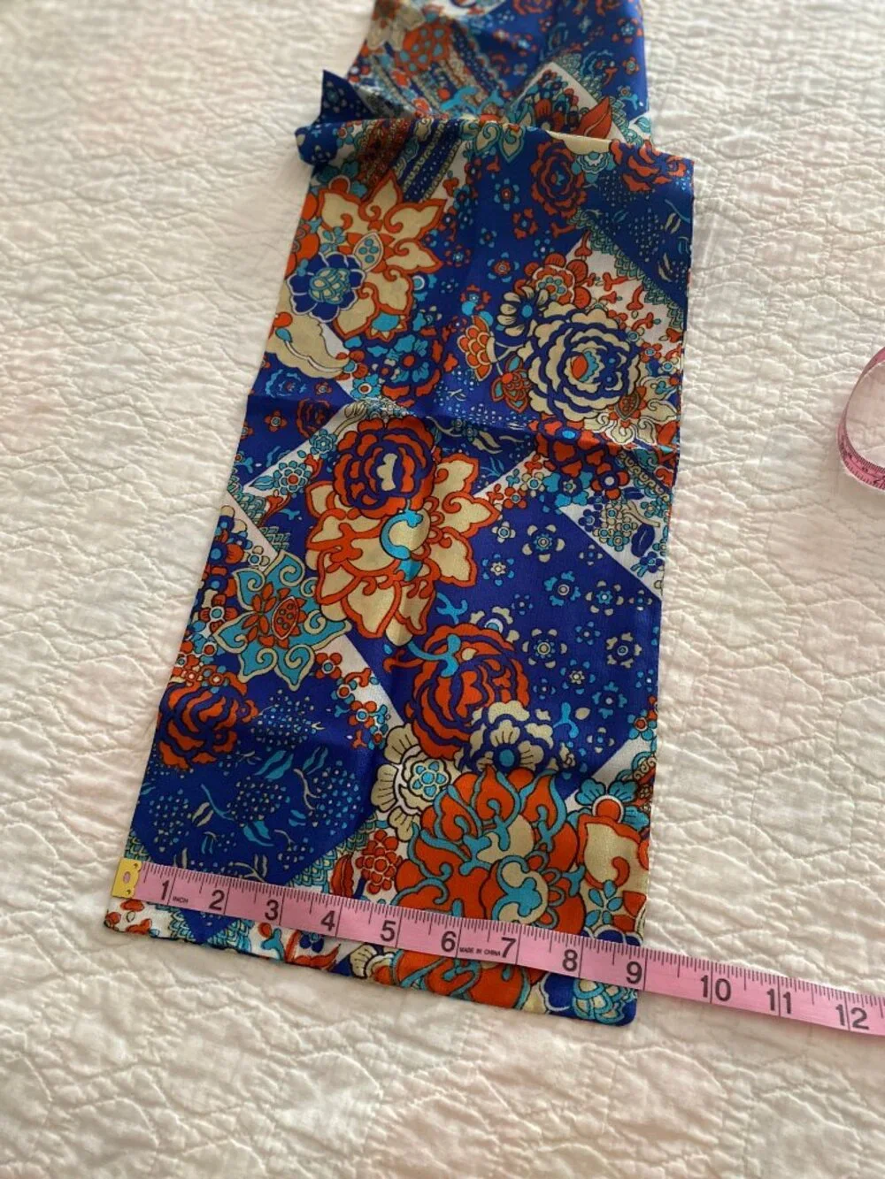 VINTAGE Floral Print Fashion Scarf - Colorful Blue Orange Turquoise Cream Scarf